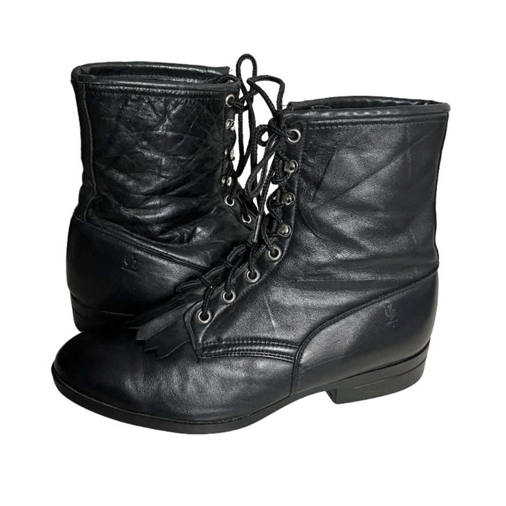LAREDO Performair Black Leather Lacers Ropers Kilty Womens Size 10 B